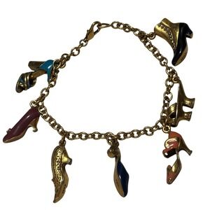 Vintage Gold Plated MMA Museum of Modern Art Enameled Shoe Charm Bracelet